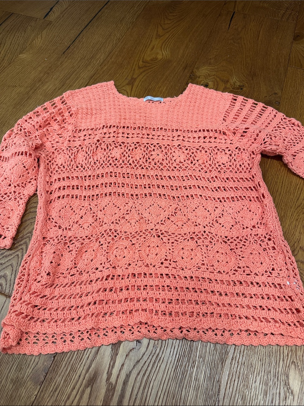 100% Cotton Whimsical Floral Crochet Knit Design - coral